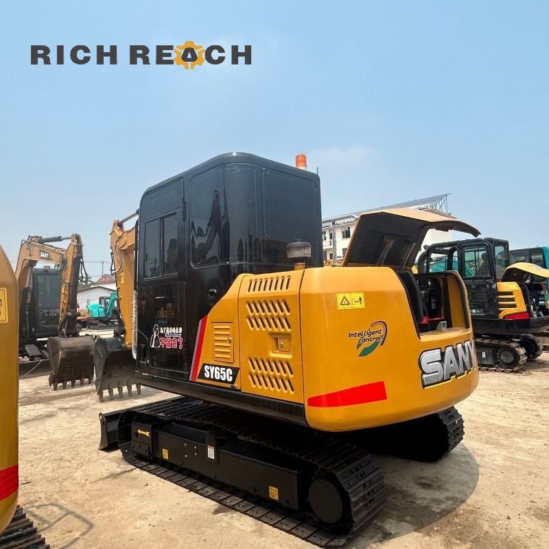 Cab interior and control levers of a 2020 SANY 65C excavator, priced at $13,889
